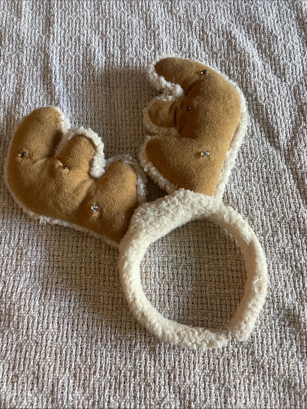 Kids Faux Shearling Reindeer Antler Headband - Cream & Tan